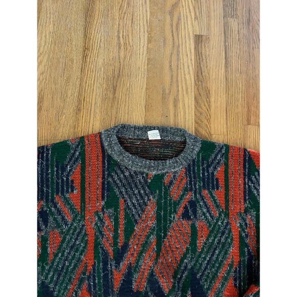 1980s men's Coogi style sweater, red, green, blue, gray, Medium - Picture 3 of 8